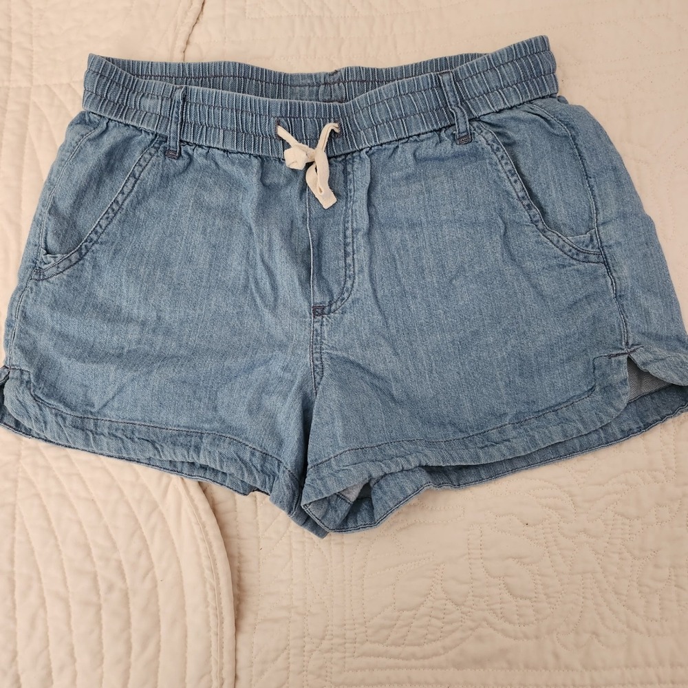 Prana Womens Shorts Small Blue Tencel Denim Elastic Waist Drawstring Light Wash